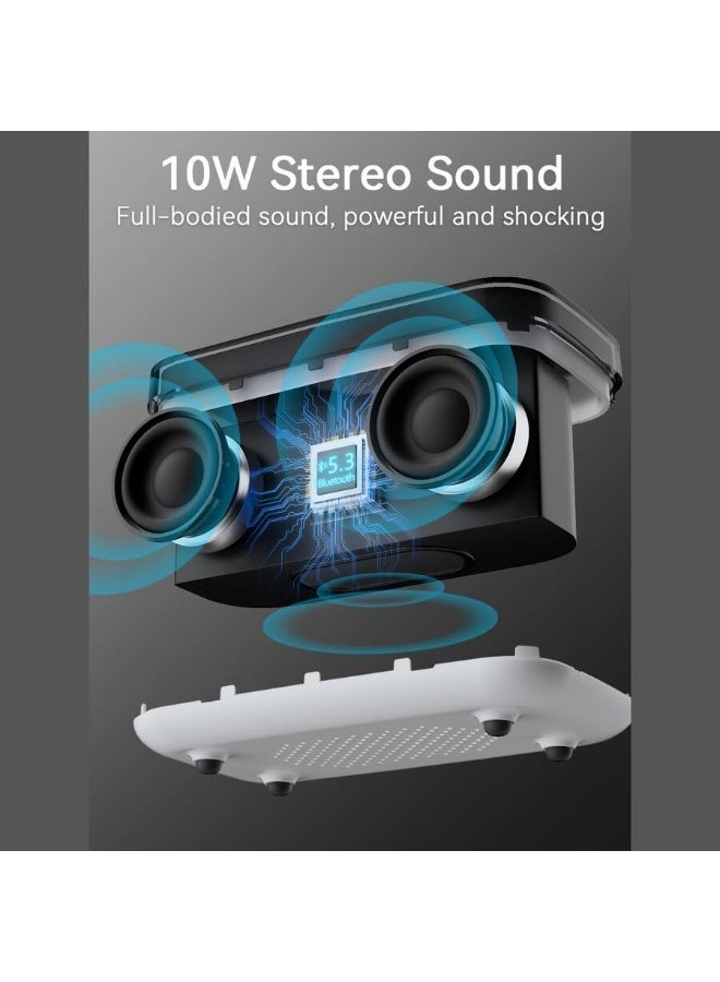 The all-in-one bed companion device includes a wireless charger, exceptional speaker, clock, alarm, and colorful LED lighting. - Image 5